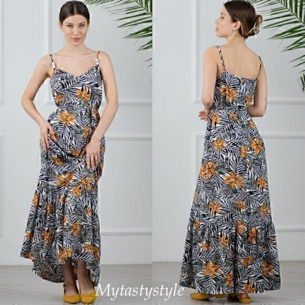 NWT Cotton Floral Summer Maxi Ruffled Colorful Boho Belted Sundress